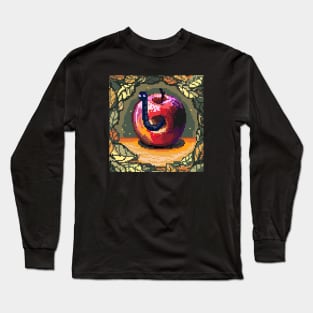 Cute worm in an apple pixel art Long Sleeve T-Shirt